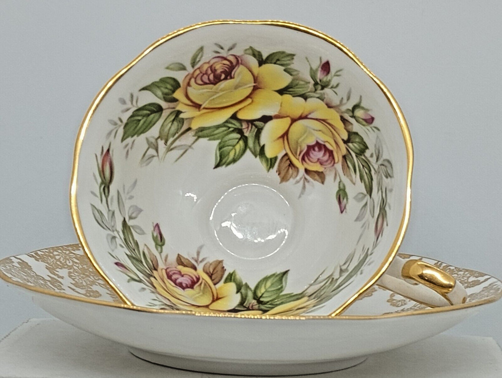 Queen's Fine Rosina Yellow Roses Bone China Tea Cup & Saucer England Estd 1875